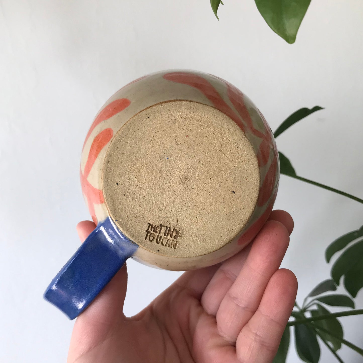 Orange Leaf Mug Blue Handle