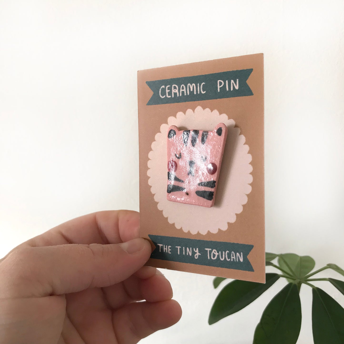 Pink Sassy Tiger Ceramic Pin