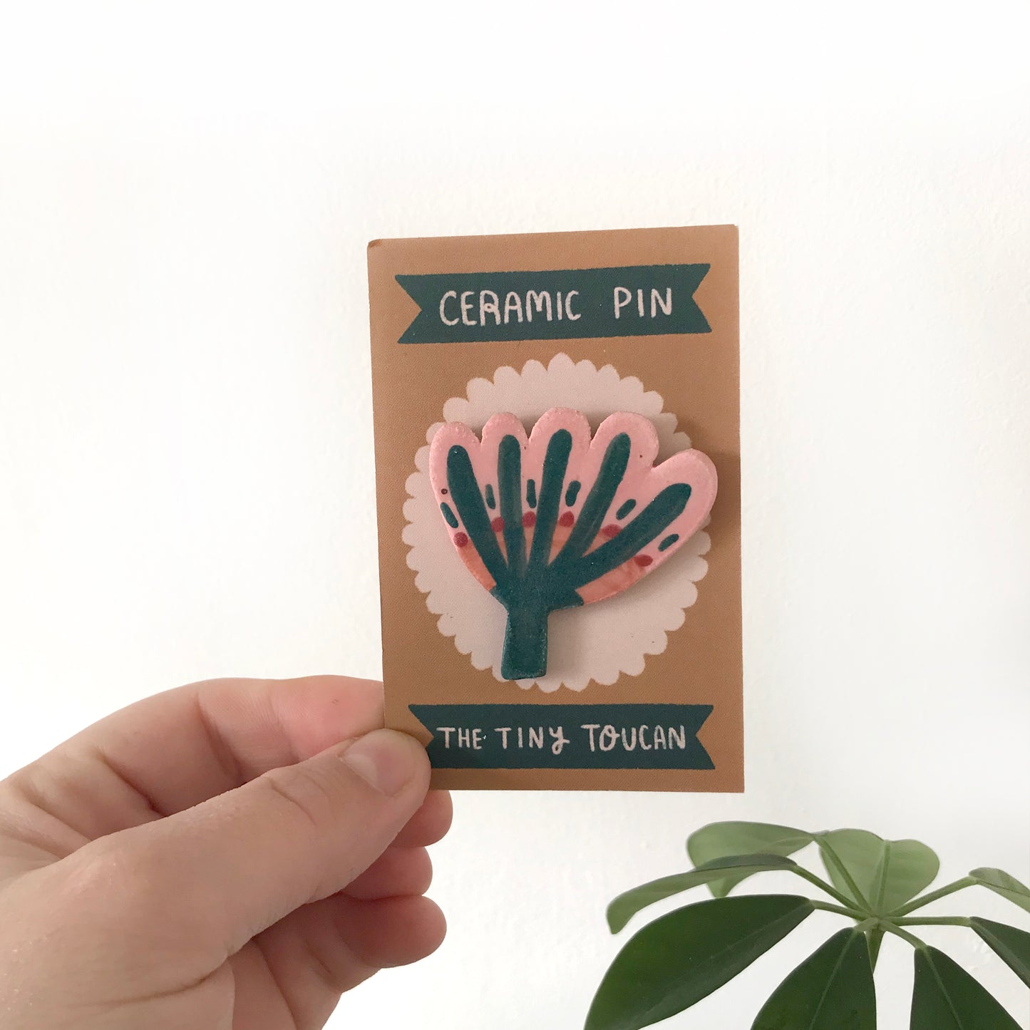 Pink folk flower Ceramic Pin