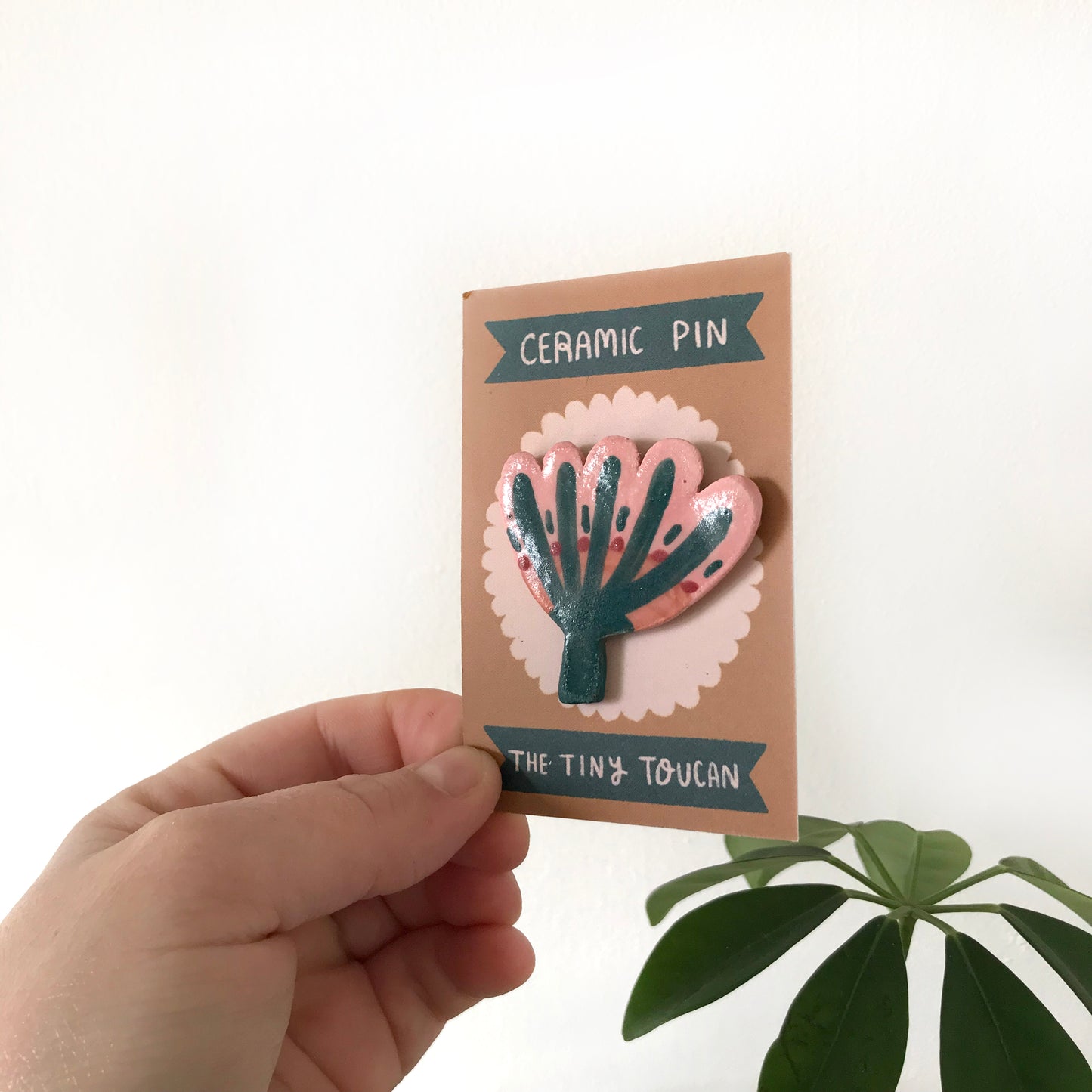 Pink folk flower Ceramic Pin