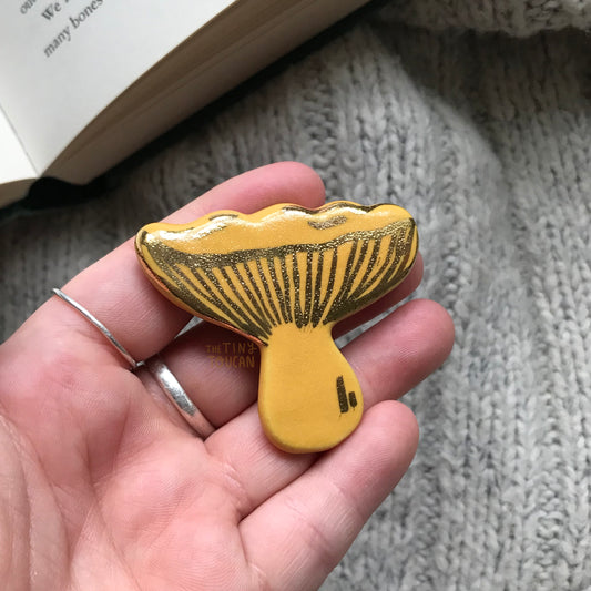 Ceramic Chanterelle Pin with 24K Gold