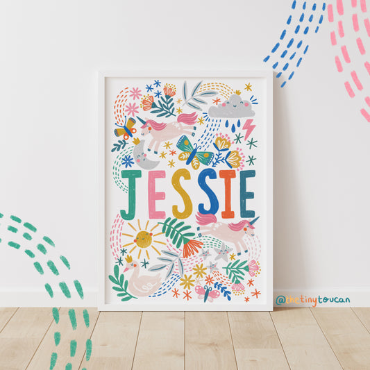 Unicorns and Rainbows Name Print