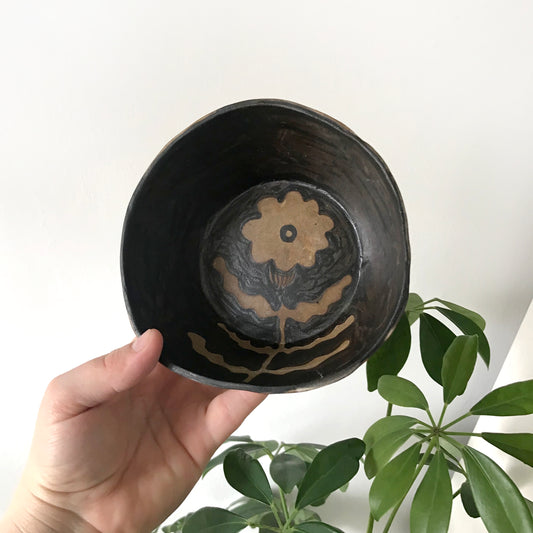 Wibbly Wobbly Black Floral Bowl (SECOND)