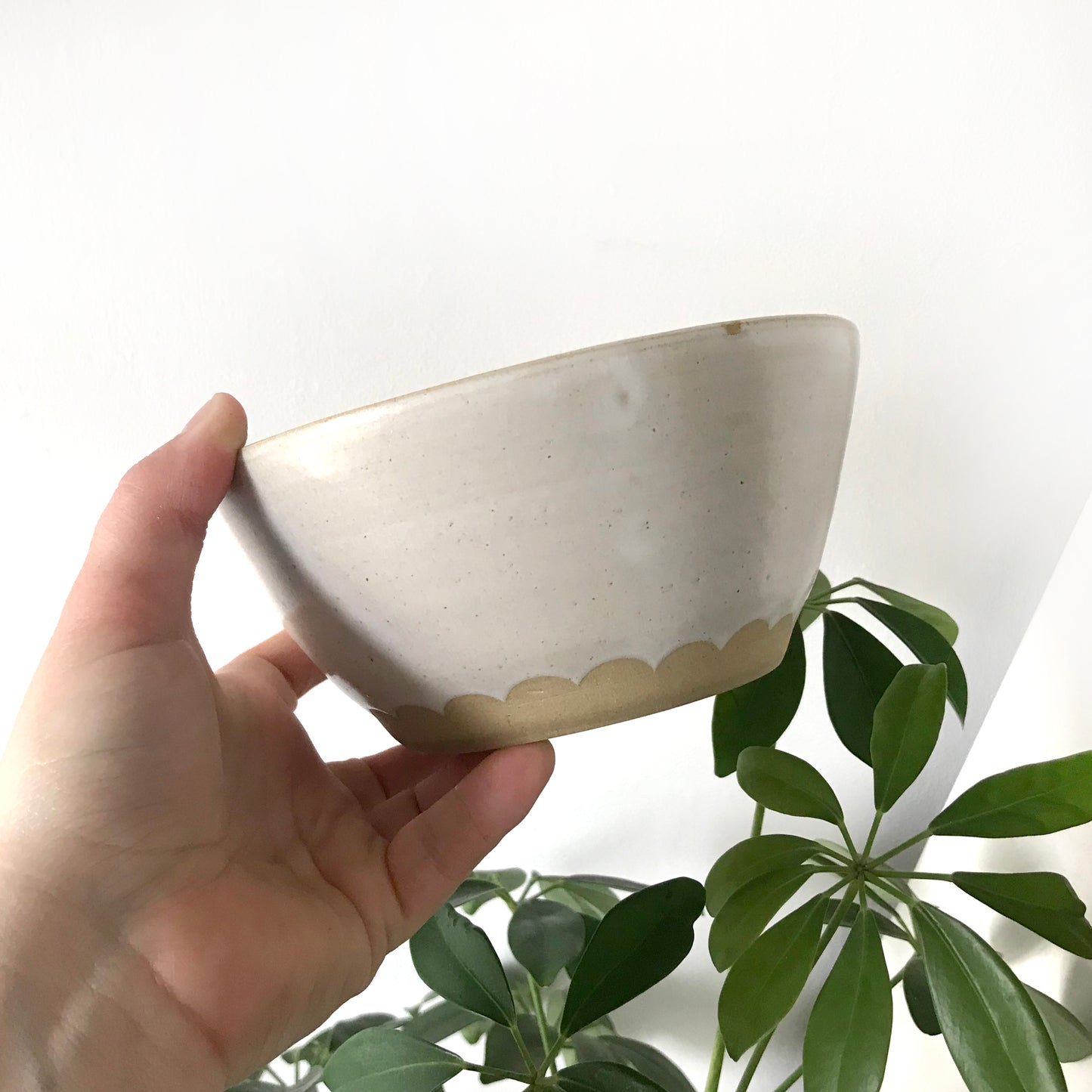 White Scalloped folk bowl