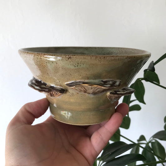 3D Mushroom Ramen Bowl in Mustard Green Speckle