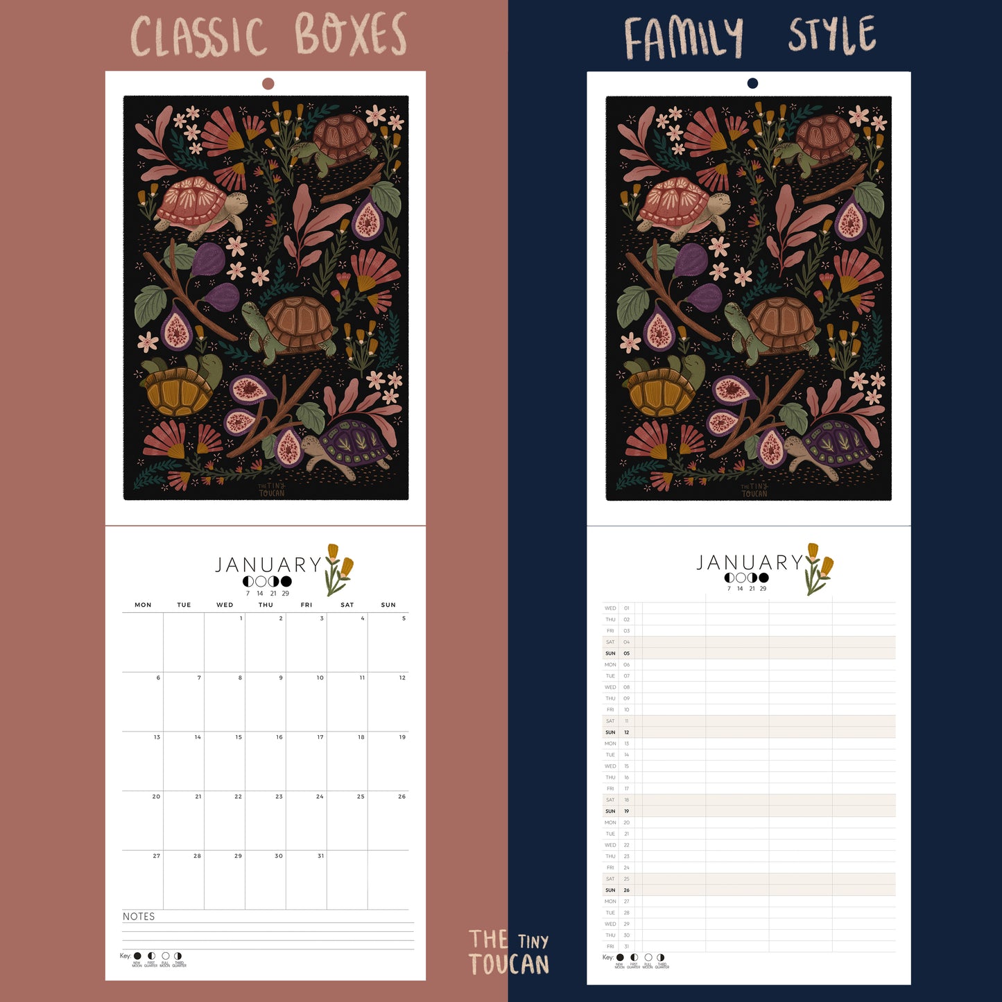 2025 Calendar (Choose Classic Boxes or Family columns)