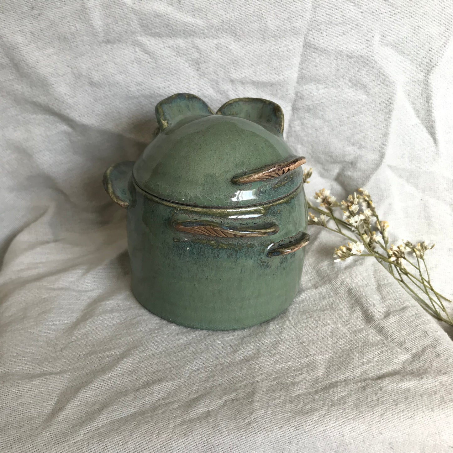 Mushies lidded trinket jar in Teal (second, slight scuff)