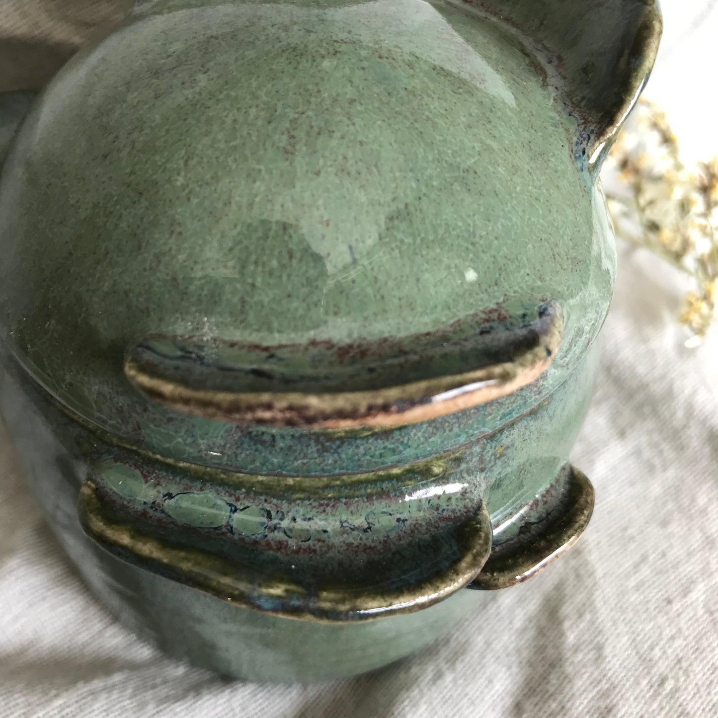 Mushies lidded trinket jar in Teal (second, slight scuff)