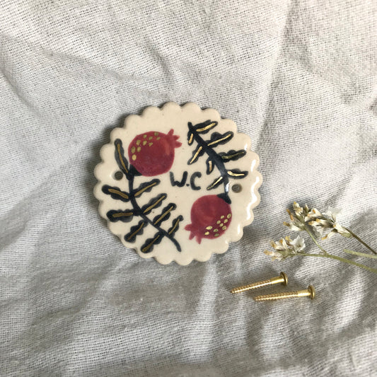 'WC'  Bathroom Plaque With Pomegranate and Gold