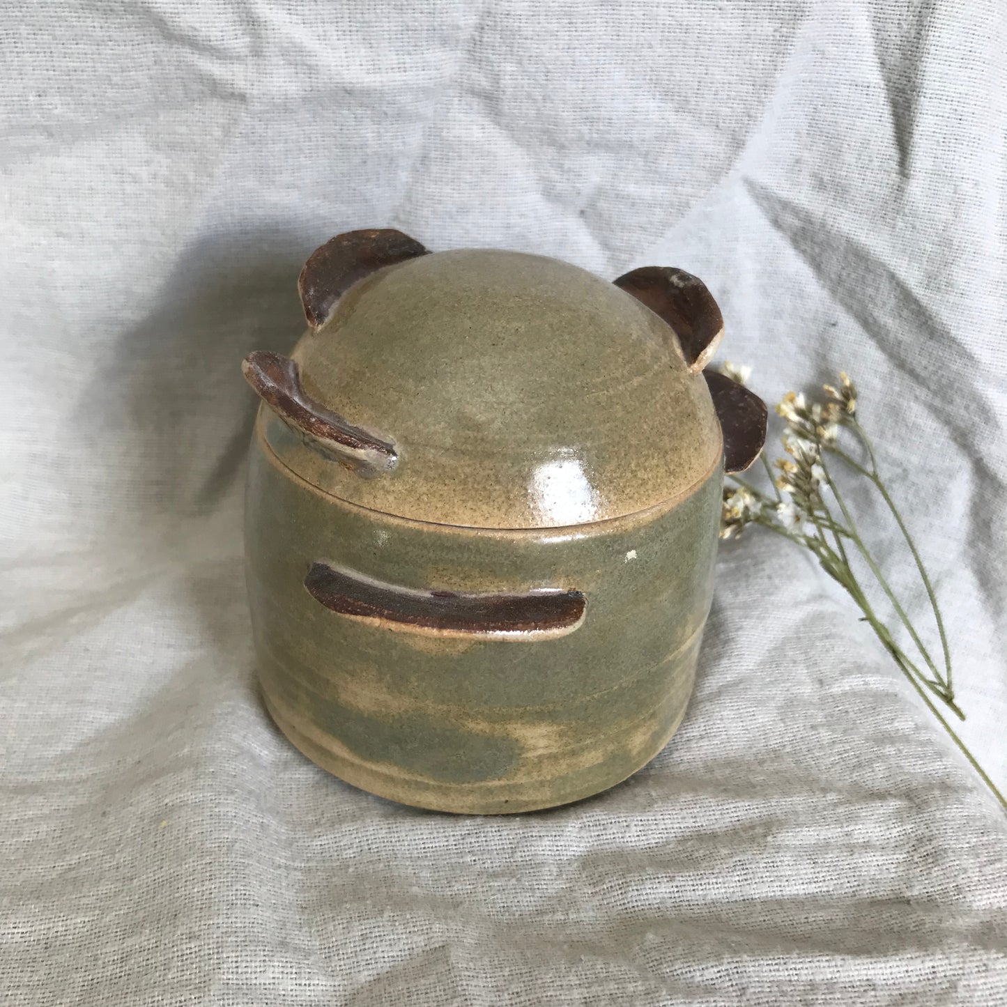 Mushies lidded trinket jar in Lichen Green