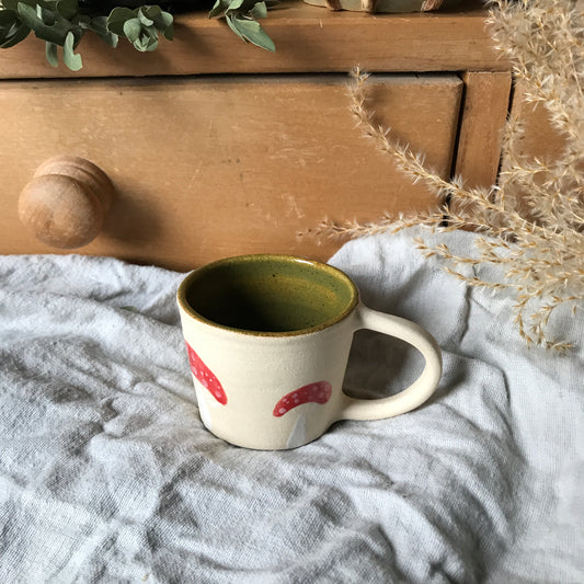 Mushroom Espresso Cup in Swamp Green on White Clay