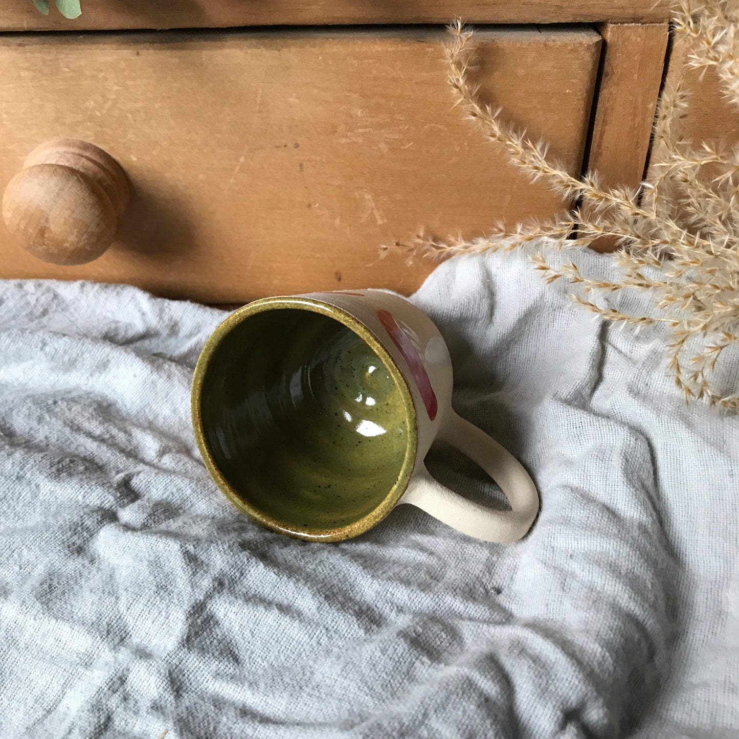 Mushroom Espresso Cup in Swamp Green on White Clay
