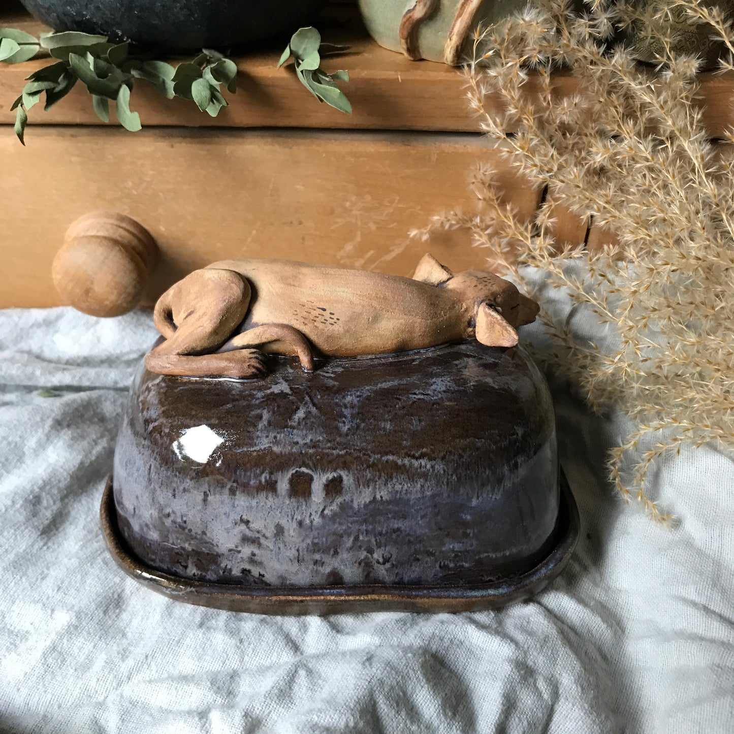 Sleeping Long Dog Butter Dish