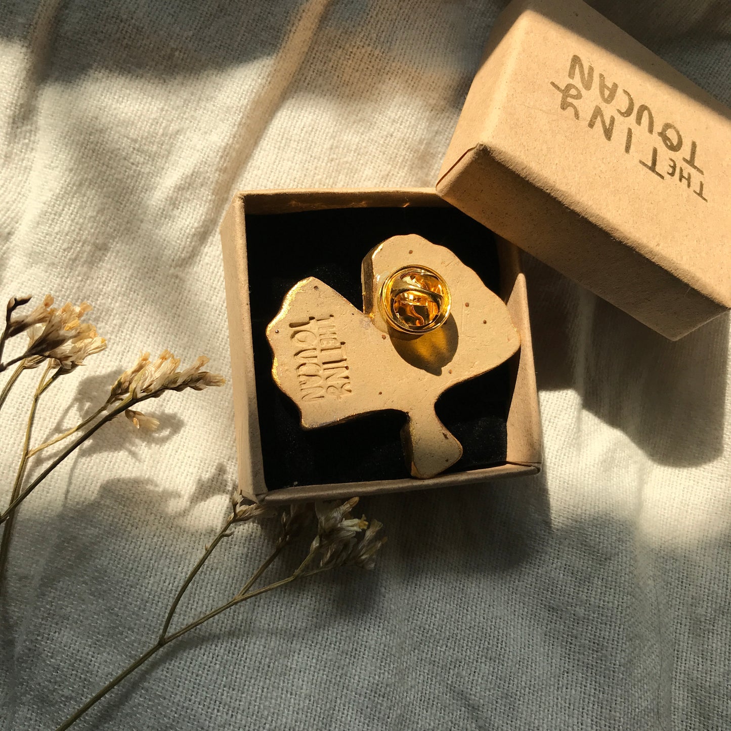 Ceramic Ginko Leaf Pin with 24 Karat Gold