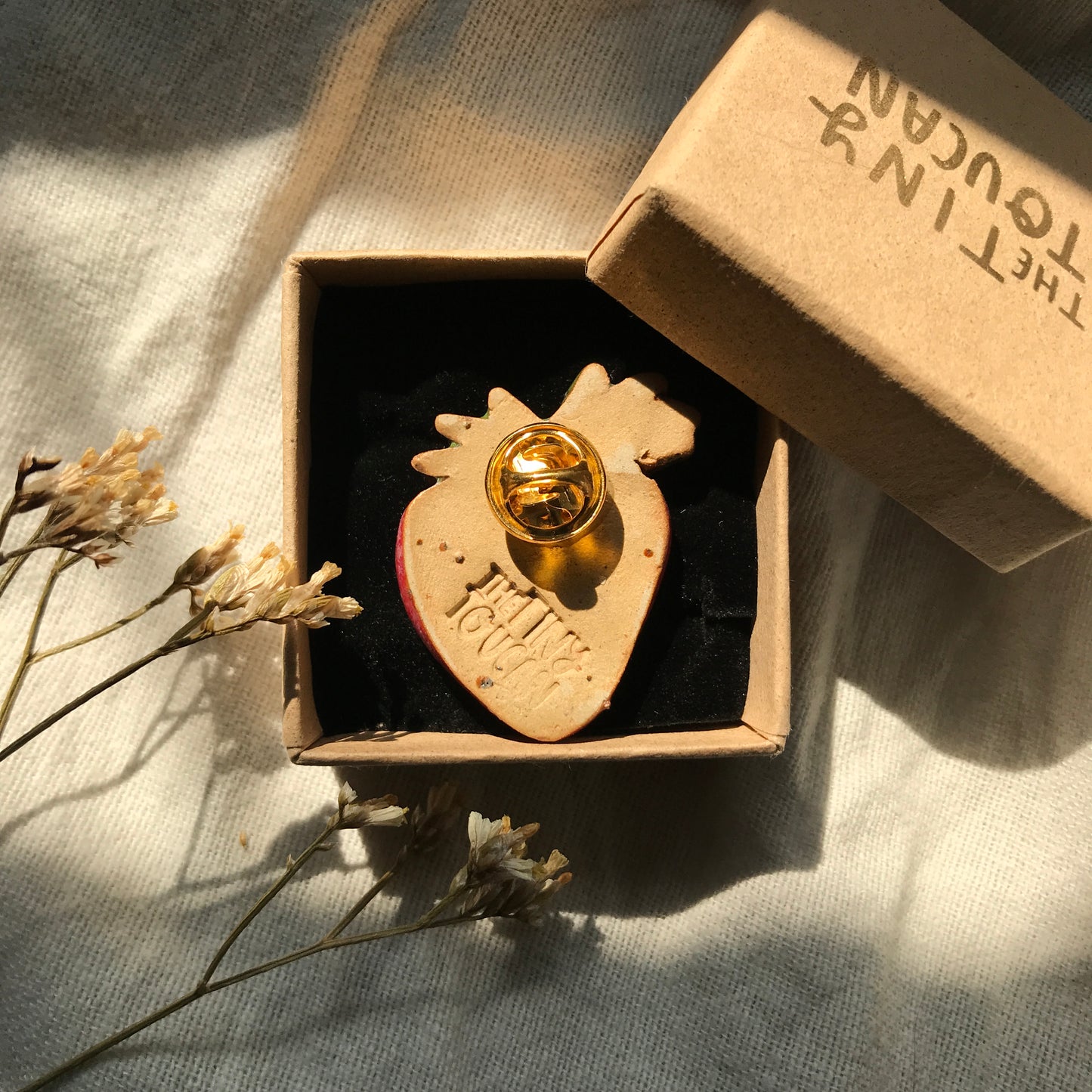 Ceramic Strawberry Pin with 24 Karat Gold