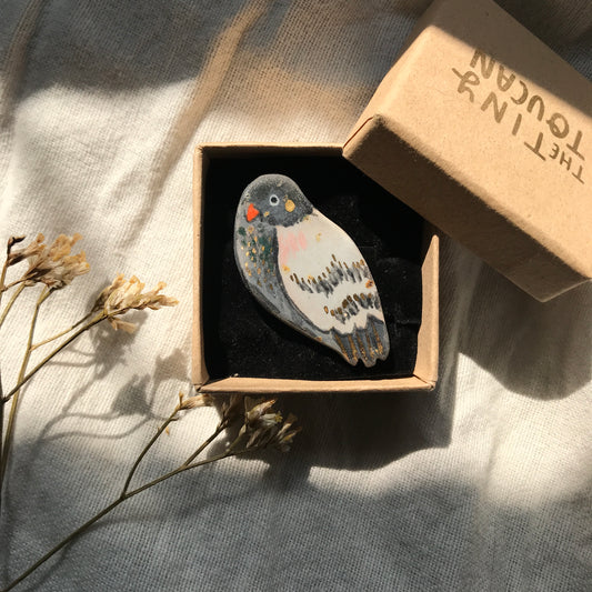 Ceramic Pigeon Pin with 24 Karat Gold