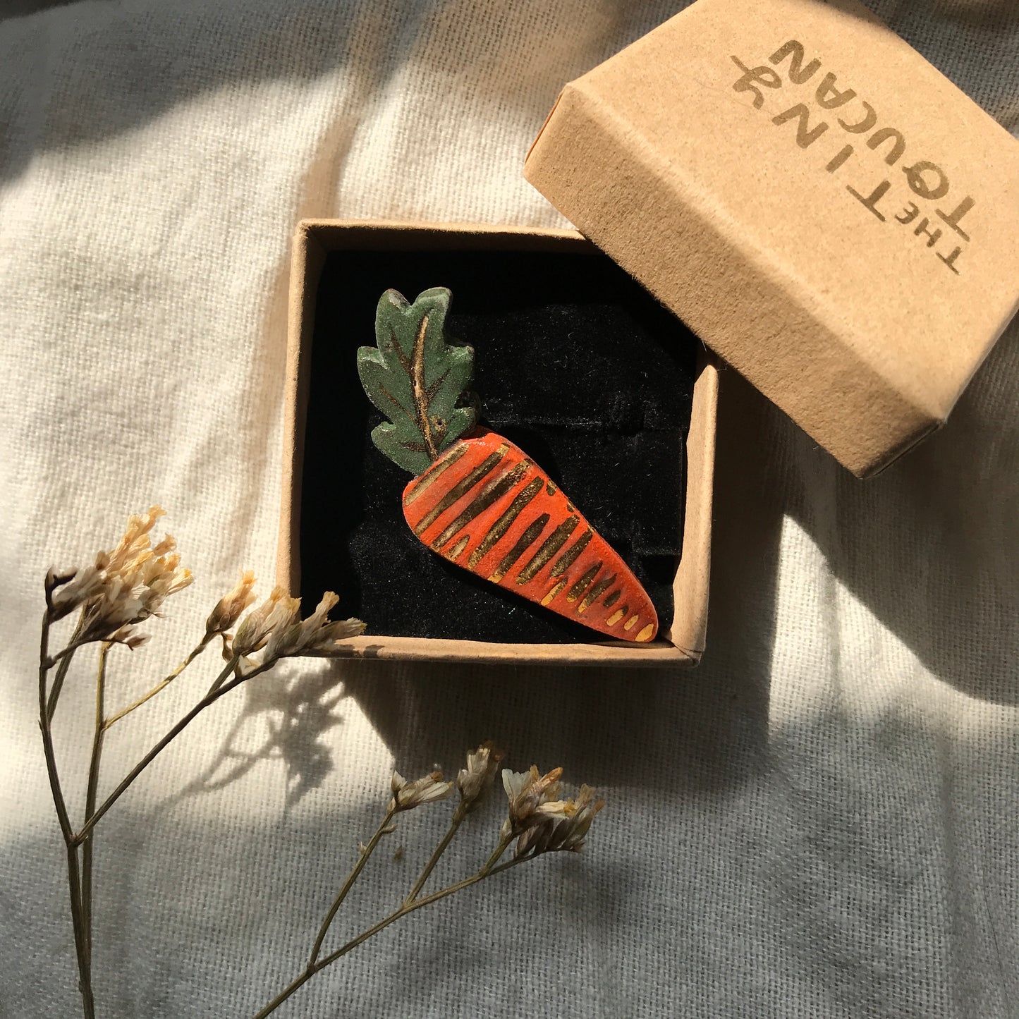 Ceramic Carrot Pin with 24 Karat Gold