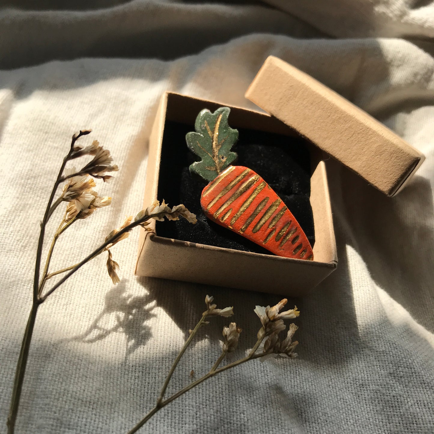 Ceramic Carrot Pin with 24 Karat Gold