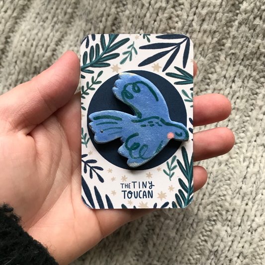 Teal Bird Ceramic Pin (seconds)