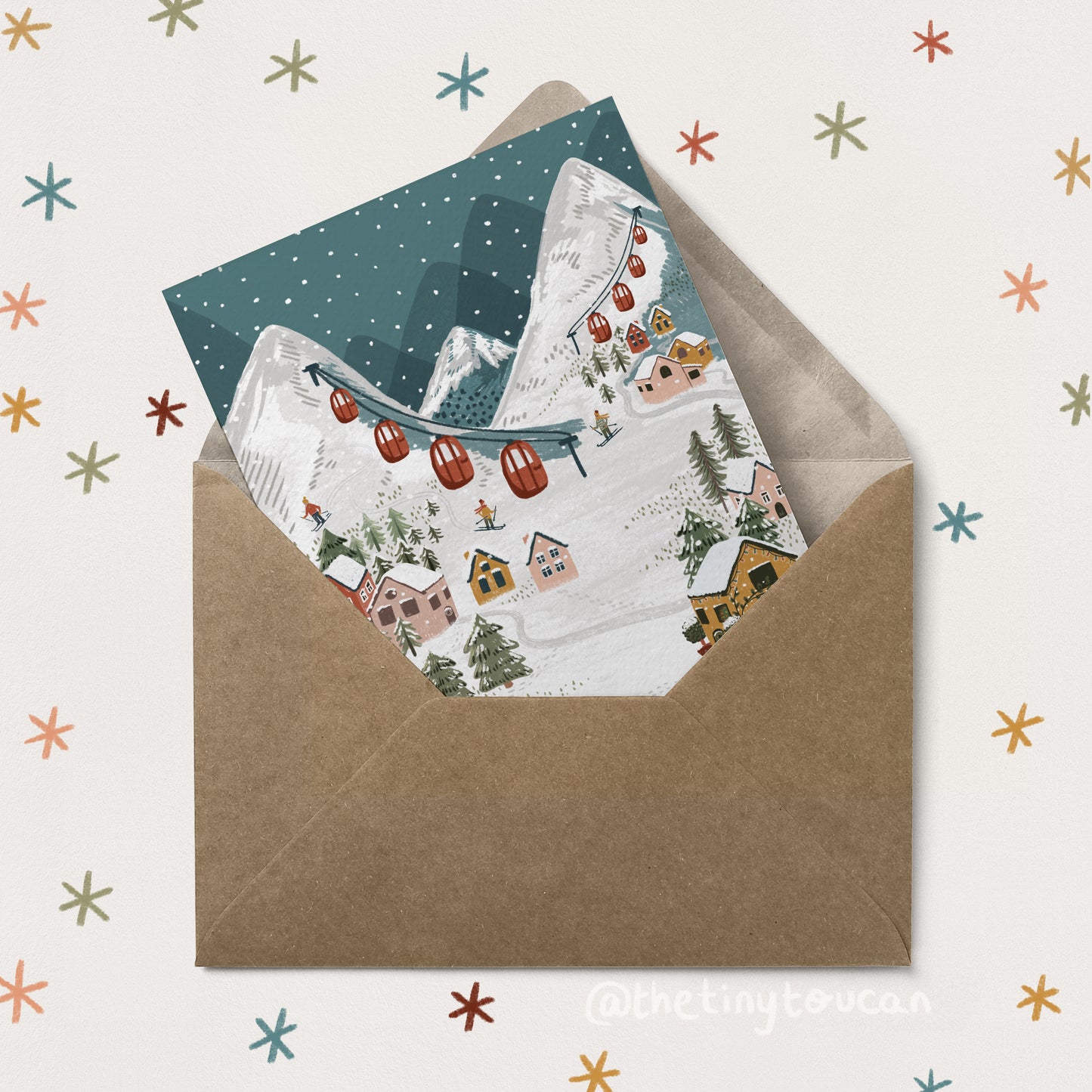 A5 (Large) Snow Mountains Christmas Card