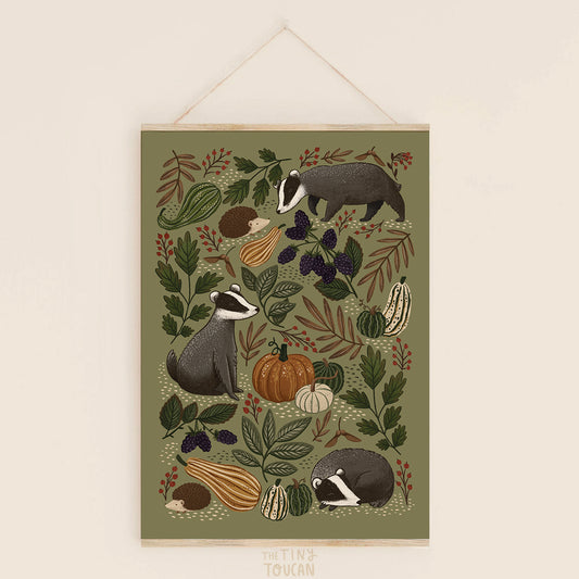 Badgers and Gourds Fine Art Print