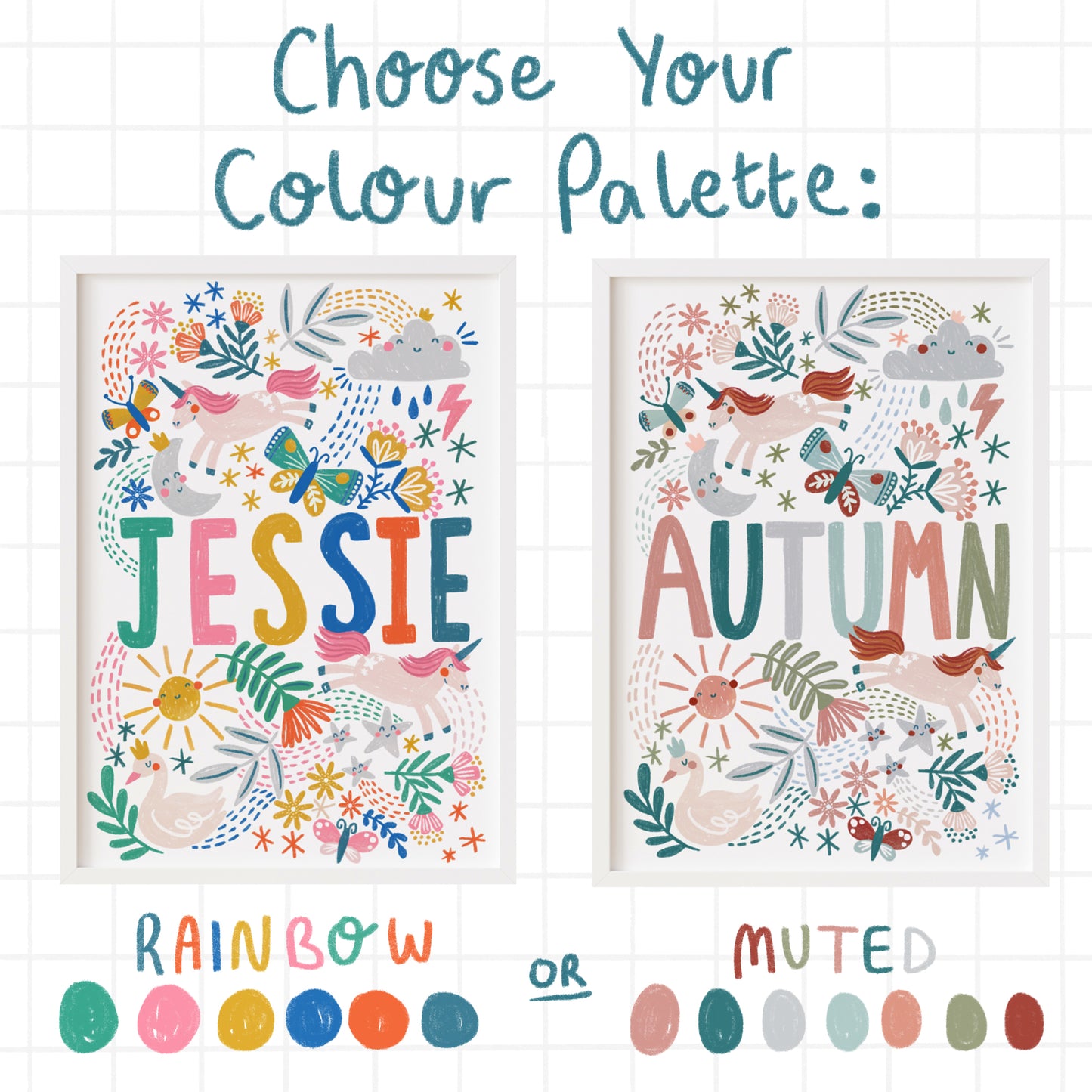 Unicorns and Rainbows Name Print