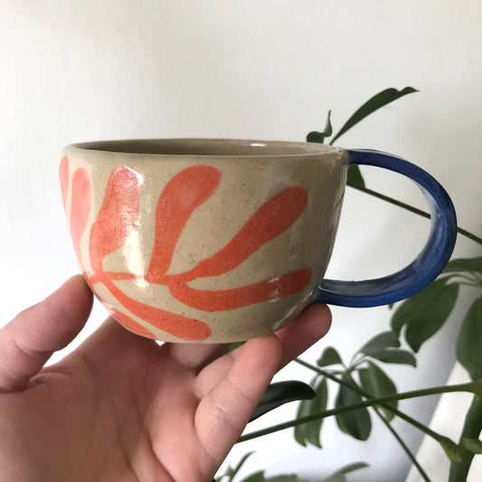 Orange Leaf Mug Blue Handle