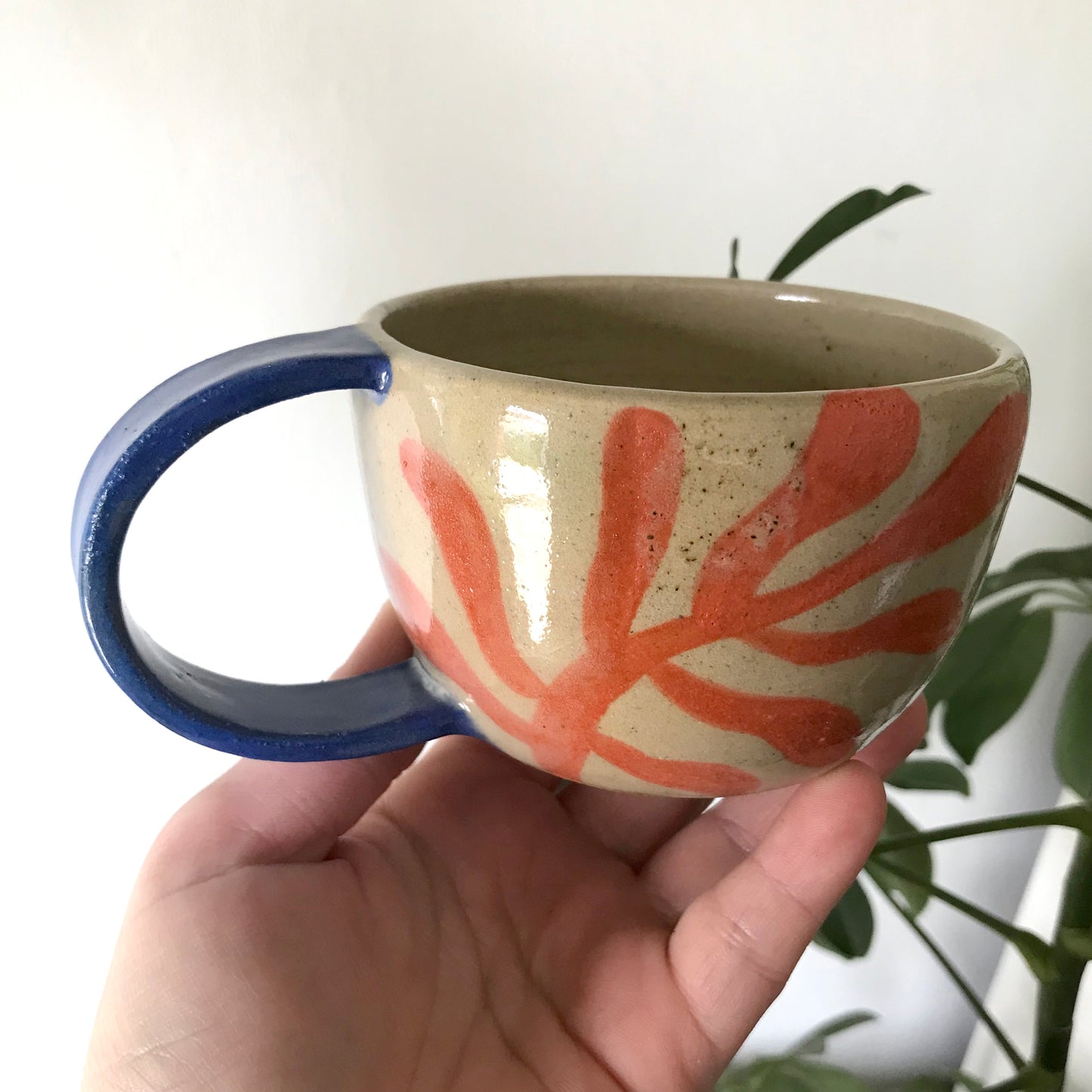 Orange Leaf Mug Blue Handle