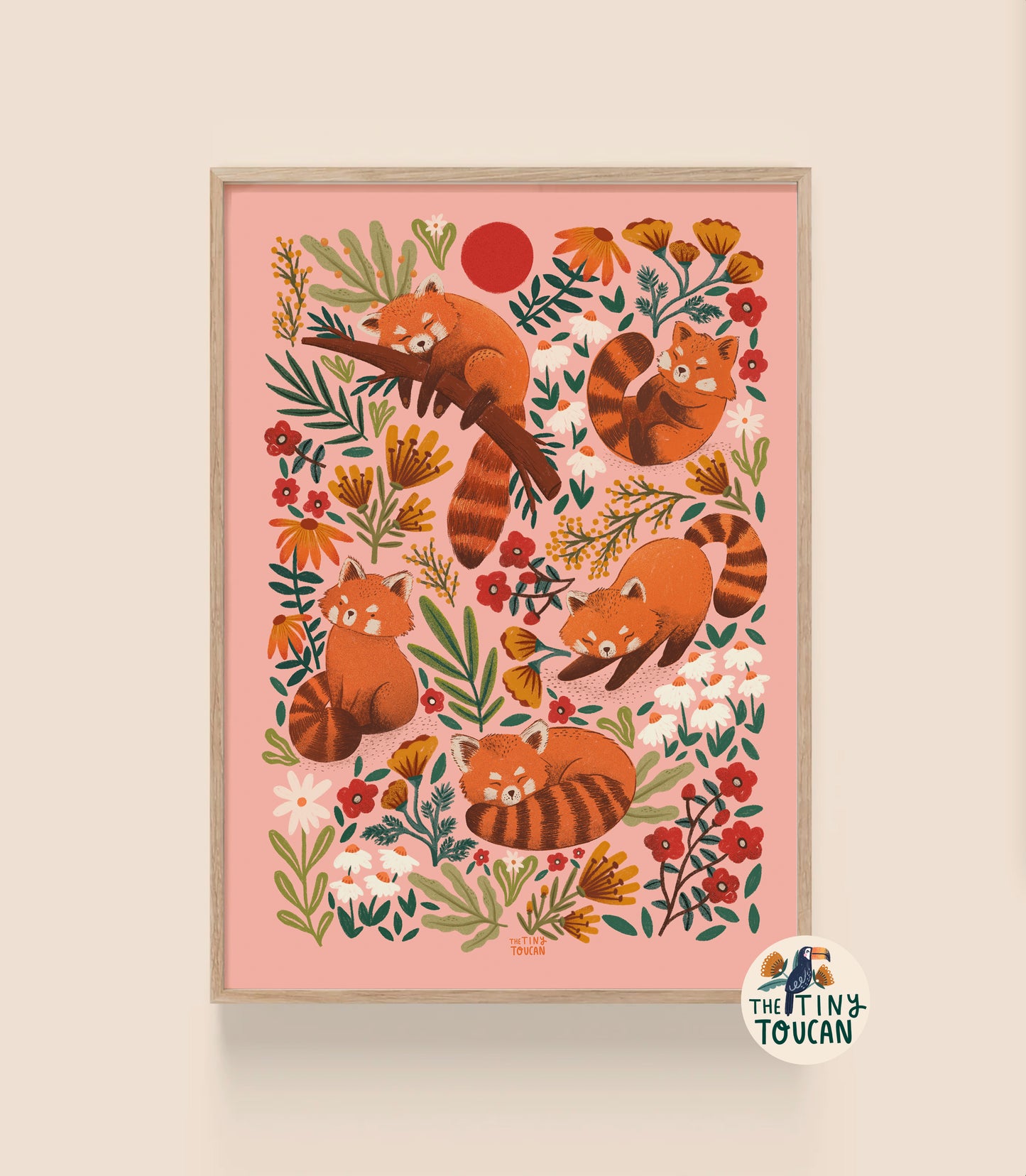 Red Pandas in Pink Print