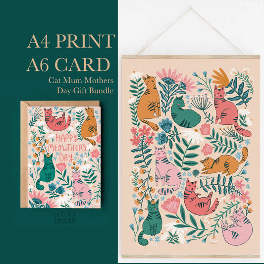 Cats Mothers Day Print and Card Bundle