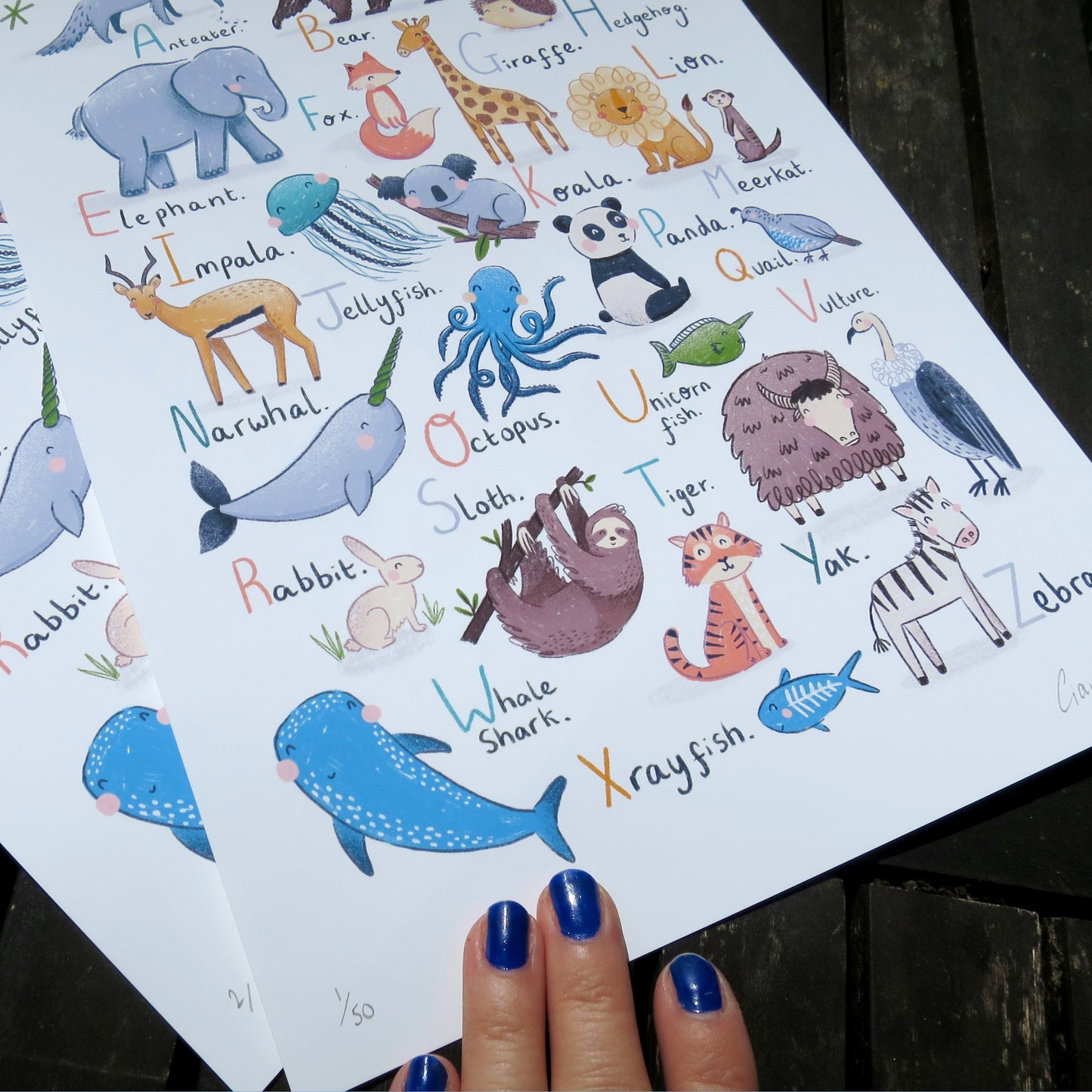 CUSTOM NAME Animal Alphabet Print. ABC. A4/A3 Nursery Wall Art. Unisex Kids Art Print. Gender Neutral Kids Art. Baby Shower Gift. Cute