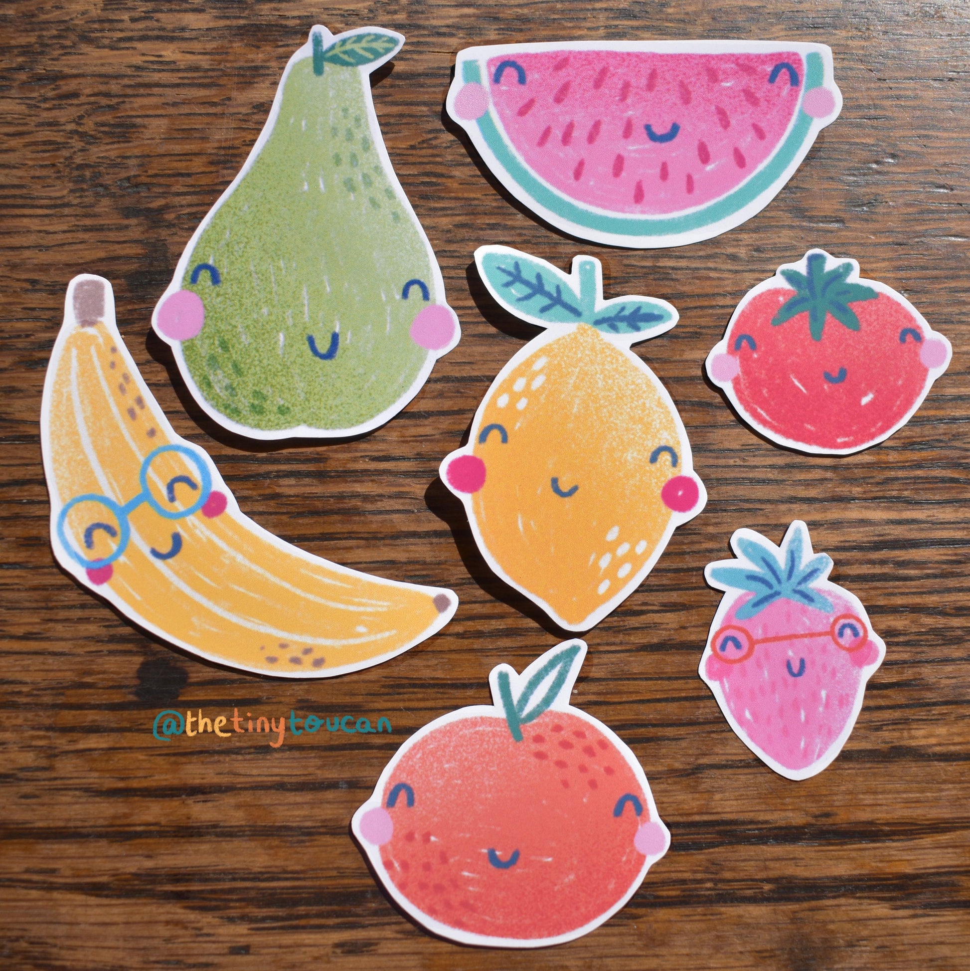 Happy Fruits Sticker Pack!  (7 happy fruit stickers, tech stickers, laptop sticker, cute)