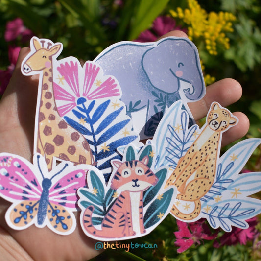 Happy Animals Sticker Pack!  (5 happy animals stickers, tech stickers, laptop sticker, cute)
