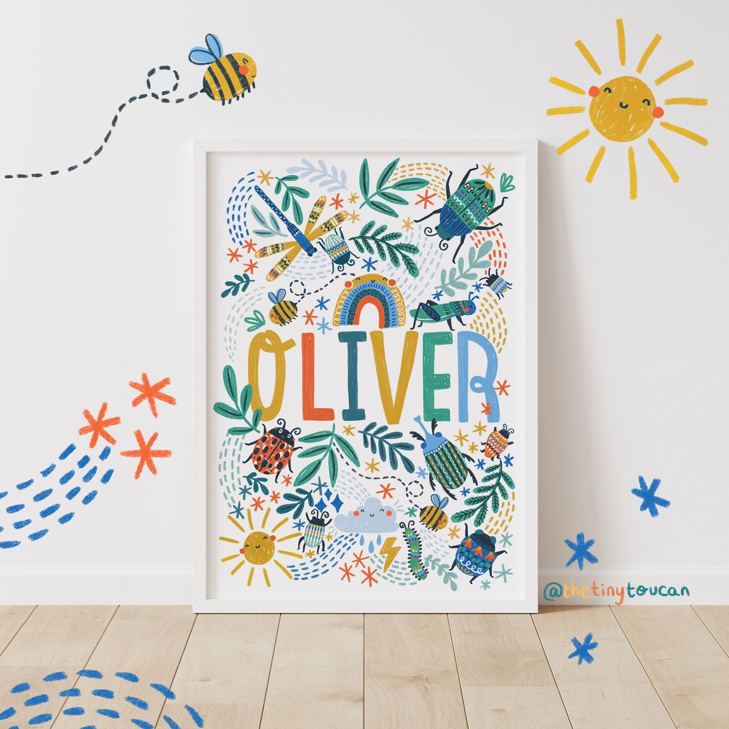 BUGS NAME A4-A3 PRINT- Beetle Name Art- Nursery Wall Art- Cool Name Art- Kids Bedroom Name Art