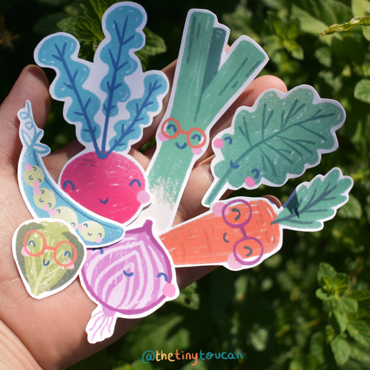 Happy Vegetable Sticker Pack!  (7 happy vegetable stickers, tech stickers, laptop sticker, cute)