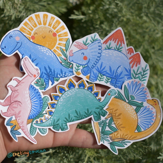 Happy Dinosaurs Sticker Pack!  (5 happy Dinosaurs stickers, tech stickers, laptop sticker, cute)