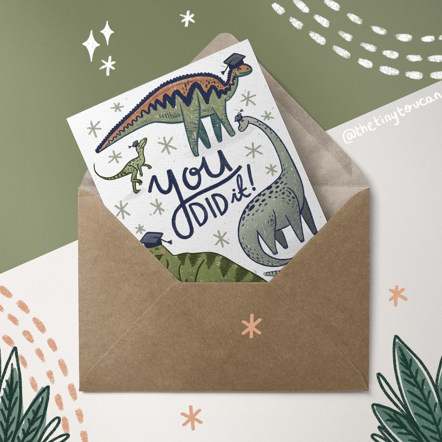 DINOSAUR GRADUATION CARD- A6 You Did It! Card, Matte extra thick recycled card - Blank Inside- Cool Card