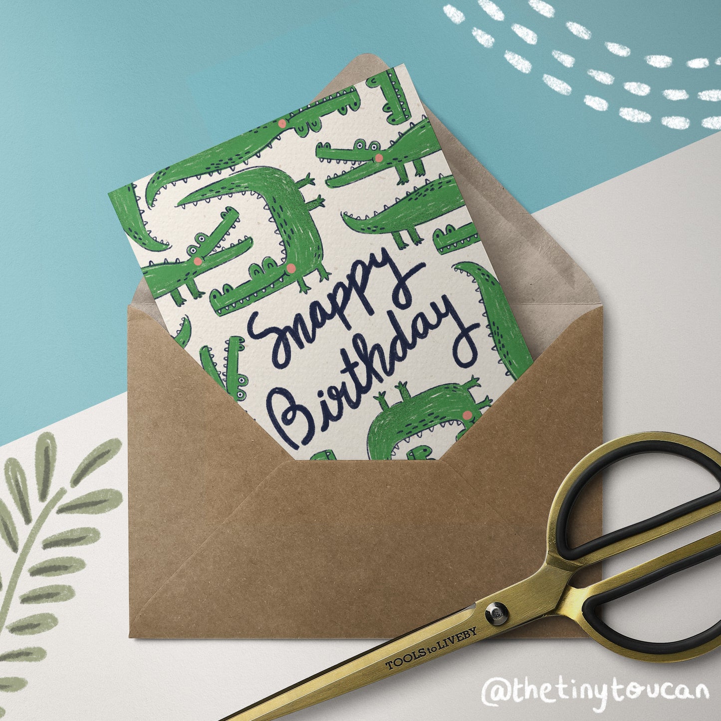 SNAPPY BIRTHDAY CARD- A6 Happy Birthday Crocodile Card, Matte extra thick recycled card - Blank Inside
