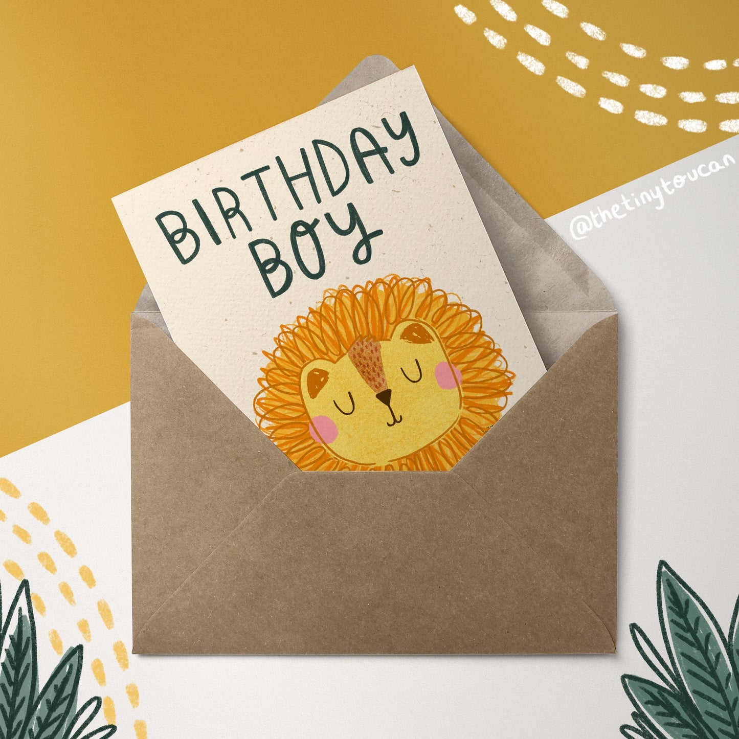 BIRTHDAY BOY CARD- A6 Happy Birthday Lion Card, Matte extra thick recycled card - Blank Inside - Lion - Cute