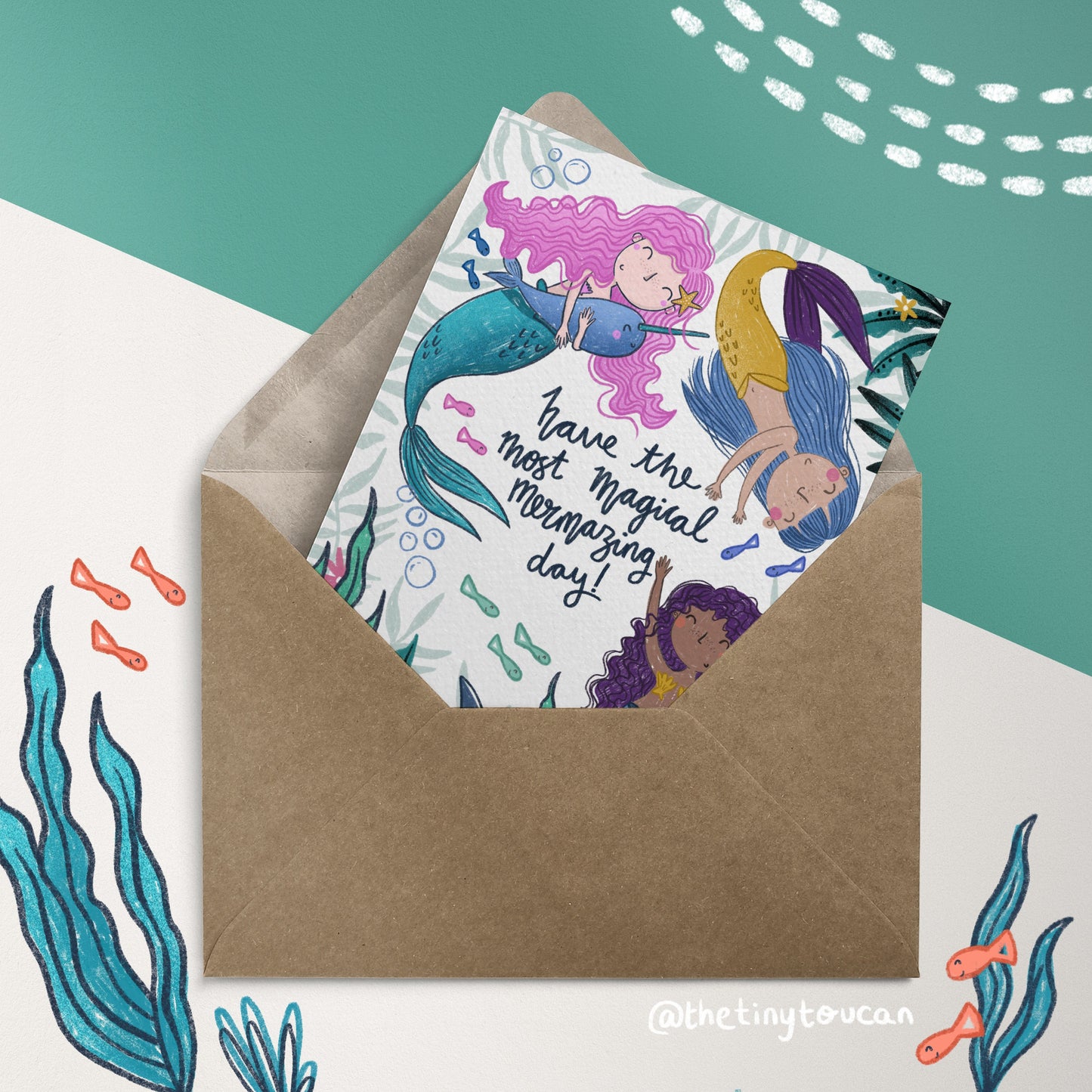 MERMAID BIRTHDAY CARD- A6 Mermazing Magical Card, Matte extra thick recycled card - Blank Inside