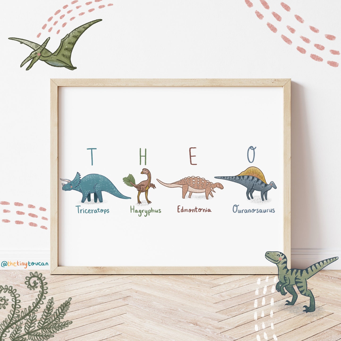 DINOSAUR NAME PRINT A4/A3 - Prehistoric theme name print- Kids Name Art- Nursery Wall Art-  Nursery Custom Name Print