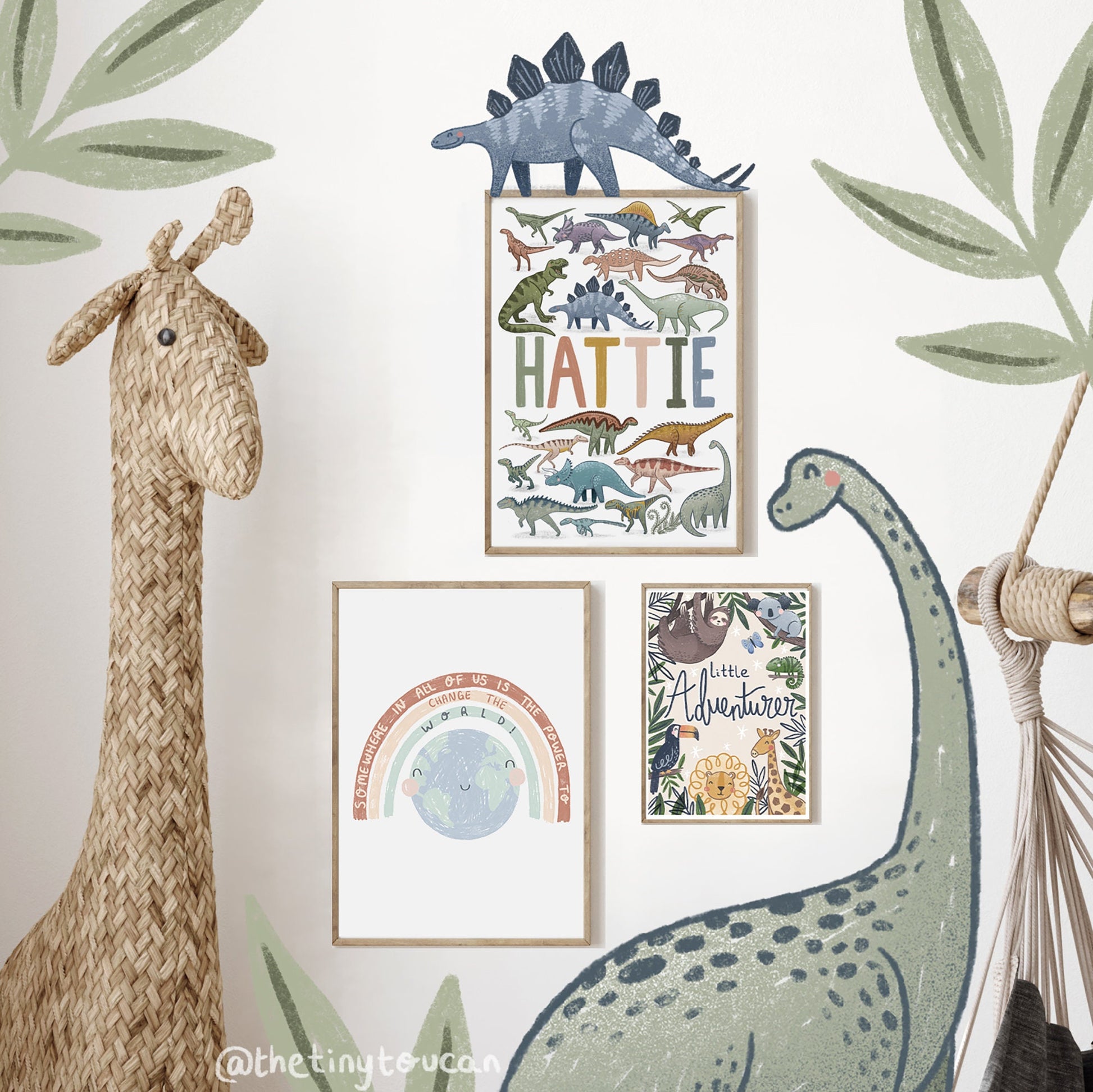 CUSTOM DINOSAUR NAME Print A4/A3 - Dino Art- Adventure- Nursery Wall Art- Cool Name Art- Kids Bedroom Name Art