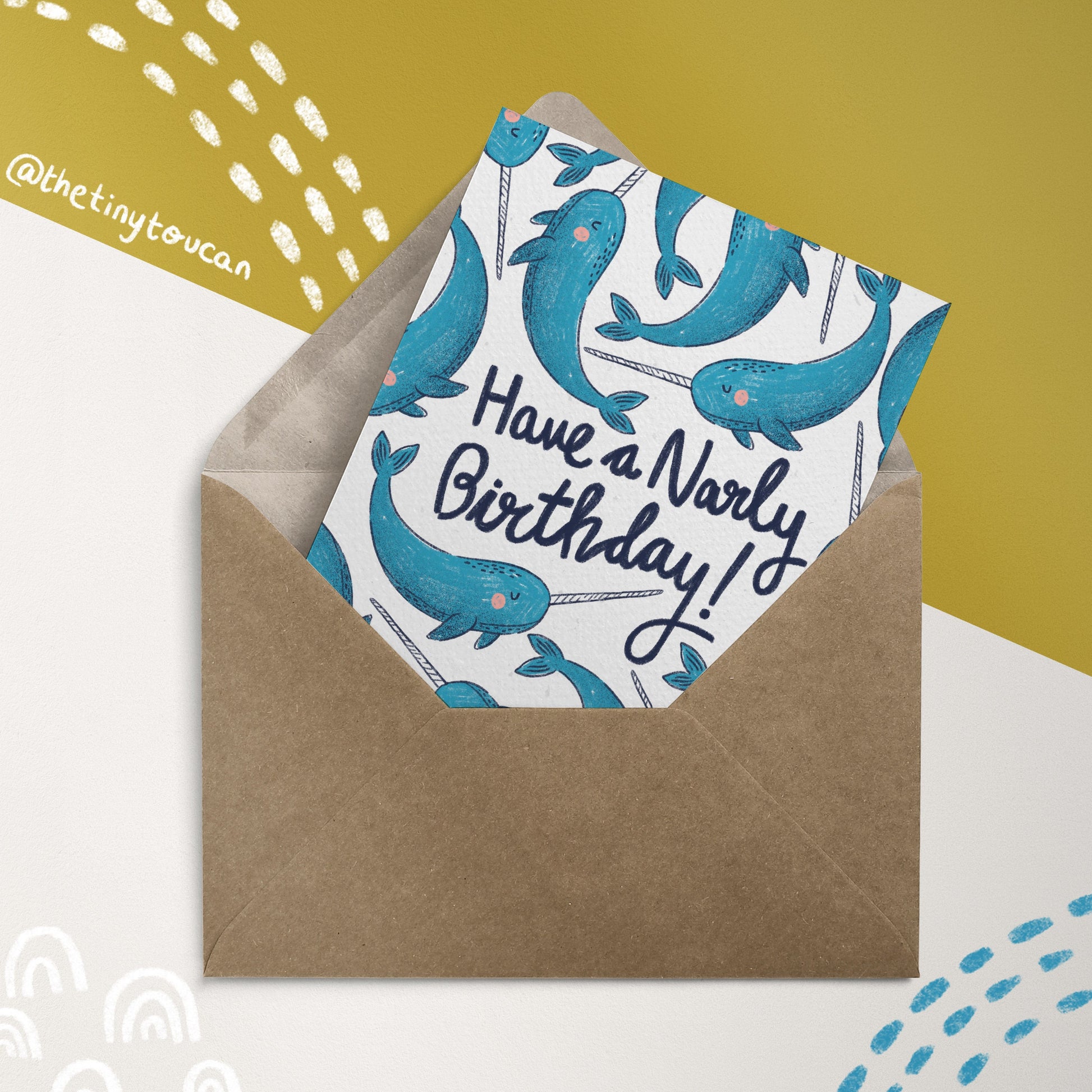 NARWHAL BIRTHDAY CARD- Have A Narly Birthday- A6 Happy Birthday Card, Matte thick recycled card