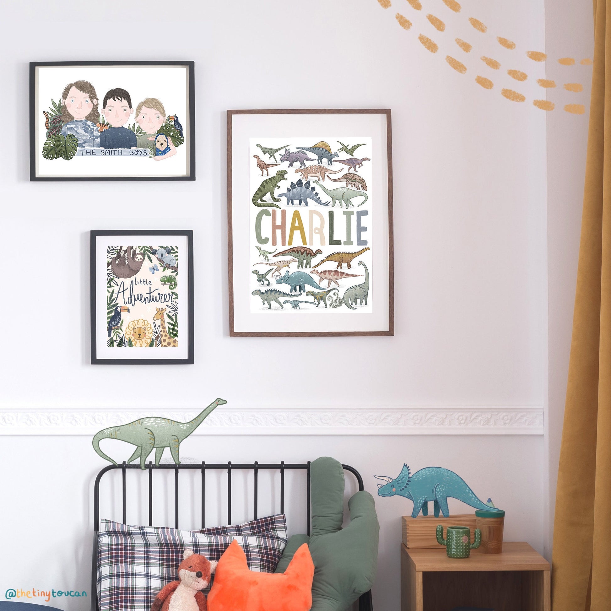 CUSTOM DINOSAUR NAME Print A4/A3 - Dino Art- Adventure- Nursery Wall Art- Cool Name Art- Kids Bedroom Name Art