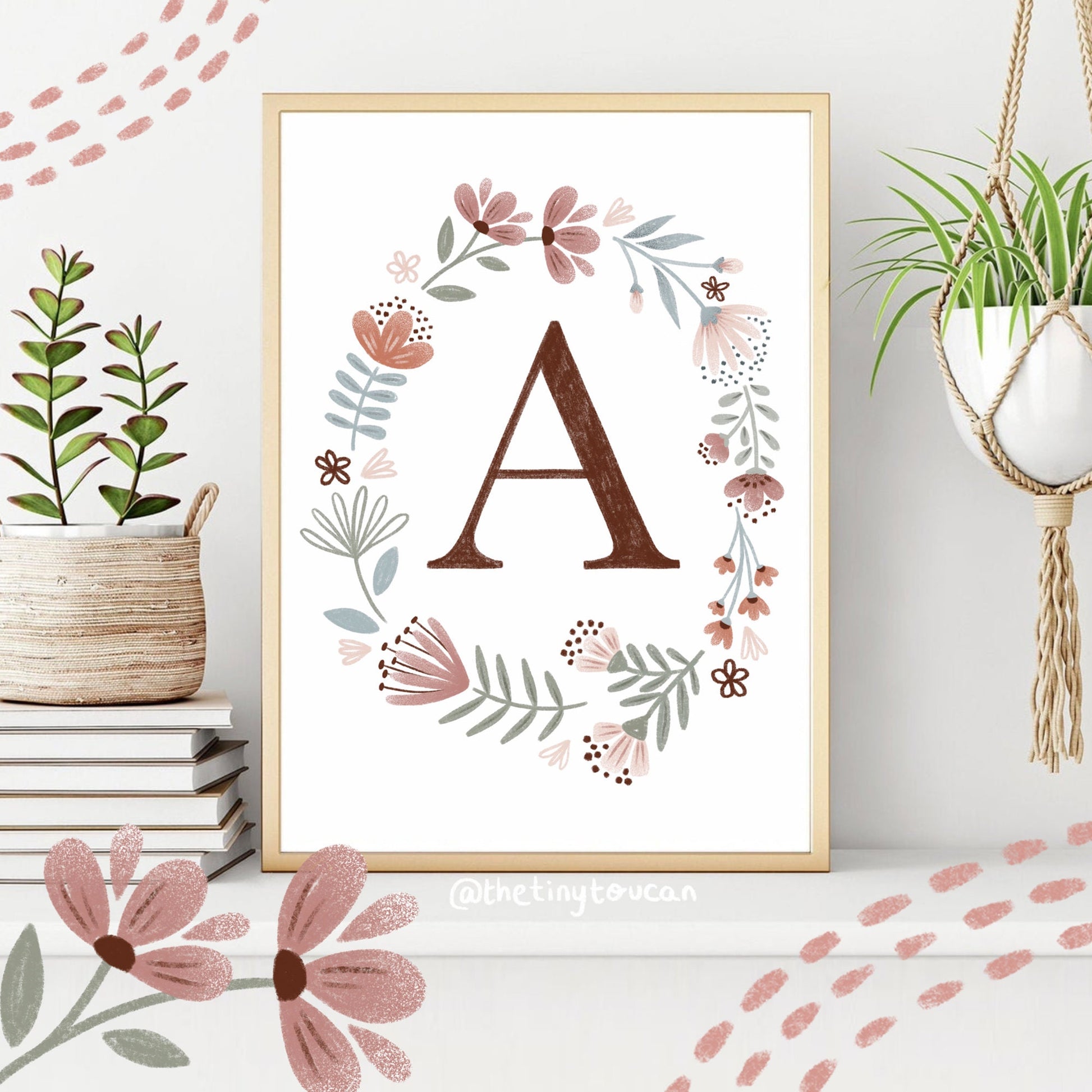 PERSONALISED INITIAL PRINT A4/A3- Wild Flower Initial print- Scandi Pattern- Nursery Wall Art- Nursery Decor- Custom Kids Print- Gift Idea