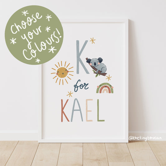 ANIMAL ALPHABET NAME Art (personalised) Name A4/A3 print. Choose any colours- Nursery Wall Art- Interior Decor