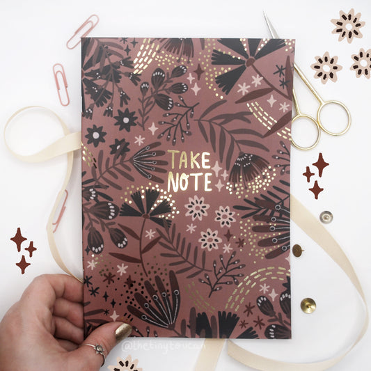 Terracotta Floral Notebook- cute stationery- A5 LINED NOTEBOOKS- 48 pages- Gold foil- Sustainably Sourced paper- made in England