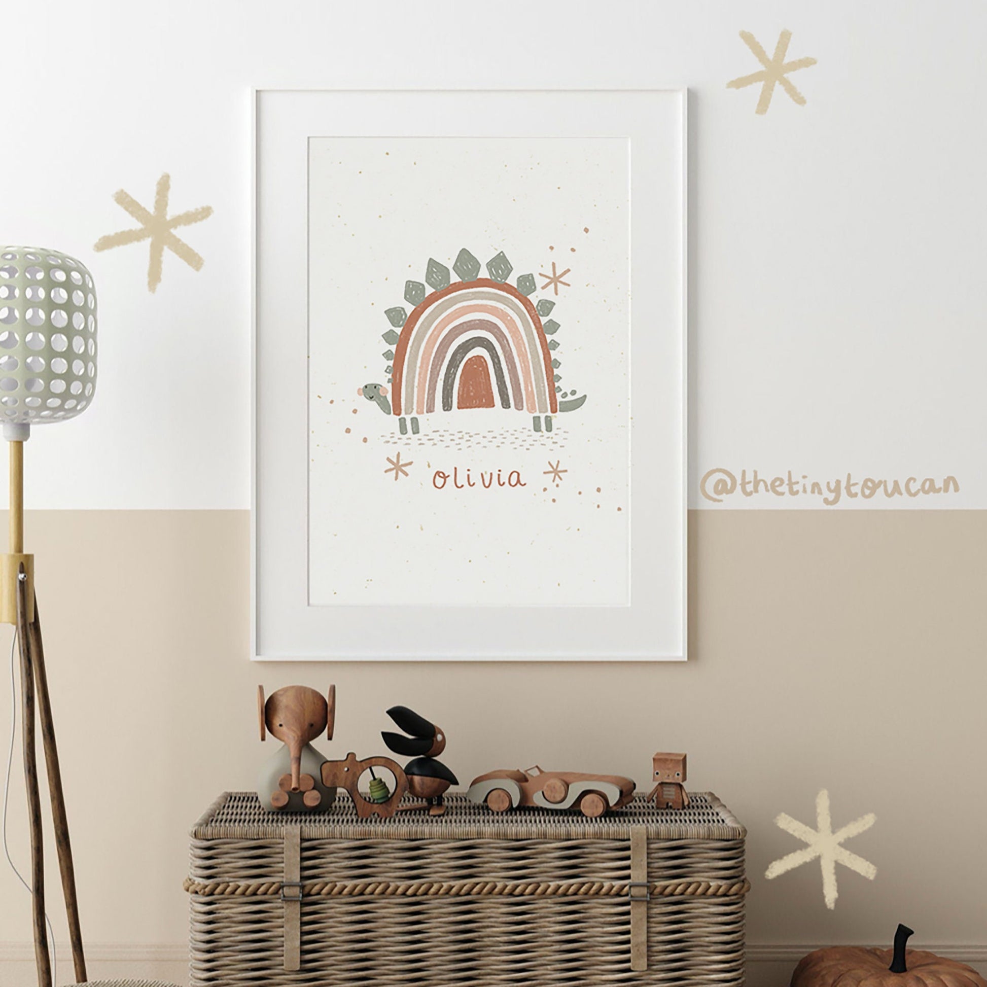 Rainbow Creatures Print. 5 animal options to choose from. Scandi Boho Kids Wall Art