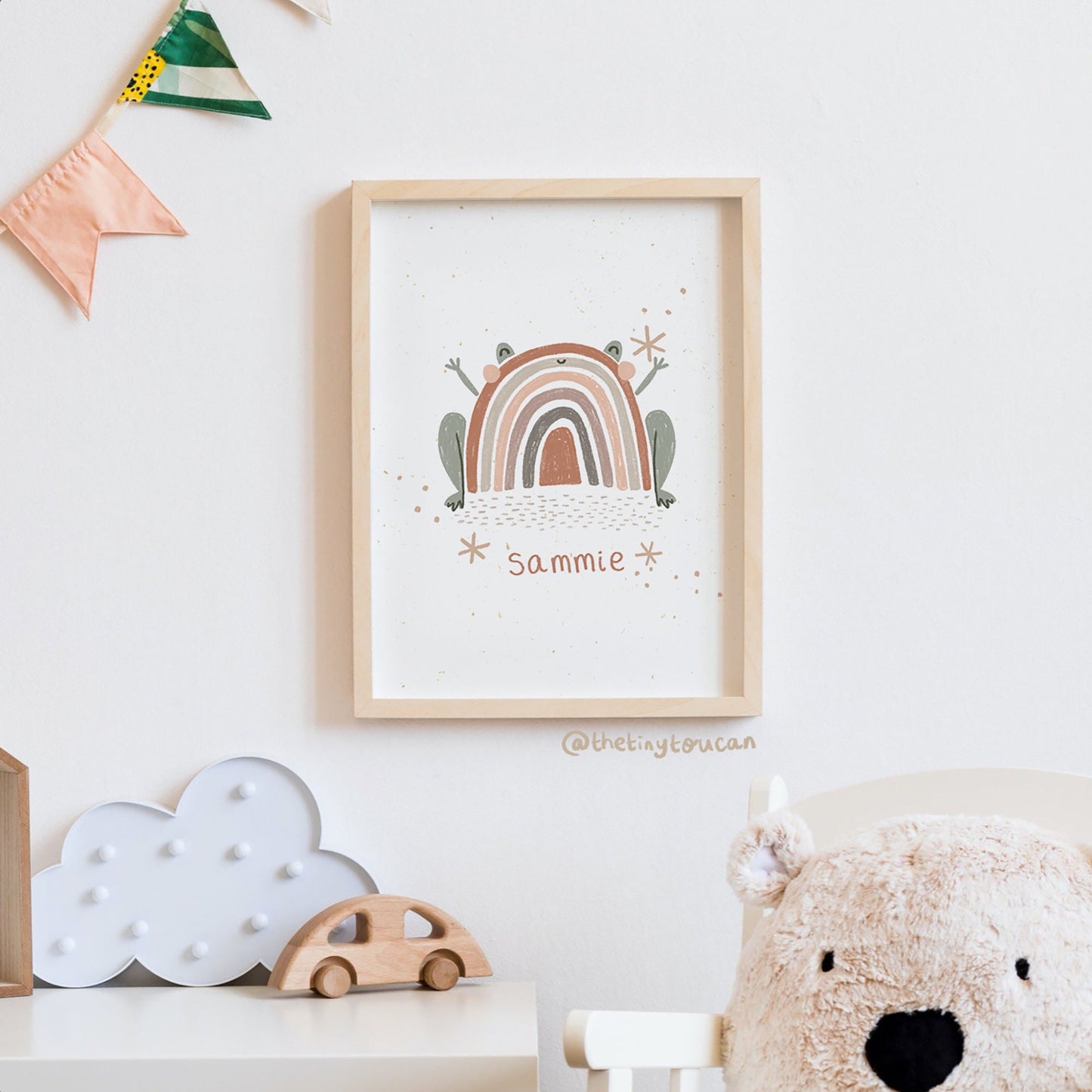 Rainbow Creatures Print. 5 animal options to choose from. Scandi Boho Kids Wall Art