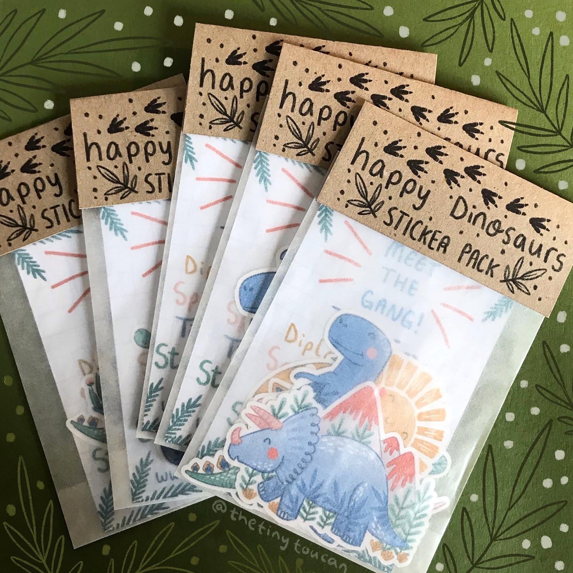 Happy Dinosaurs Sticker Pack!  (5 happy Dinosaurs stickers, tech stickers, laptop sticker, cute)